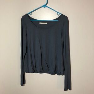 Peruvian Connection blue scoop neck long sleeve elastic waist pima modal top L